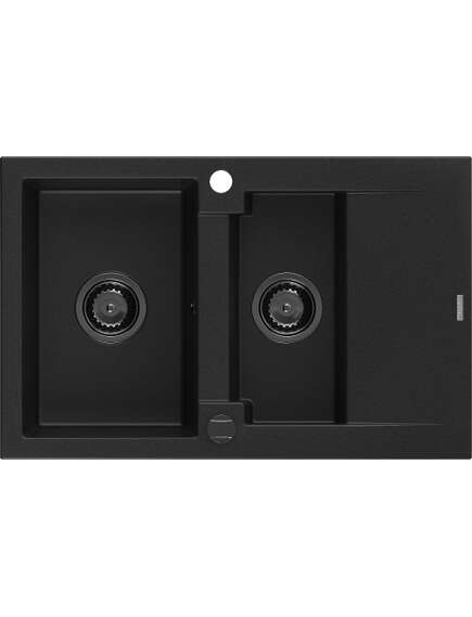 Mexen Gaspar zlewozmywak granitowy 1,5-komorowy z ociekaczem 737 x 475 mm, czarny, syfon czarny - 6507731505-77-B