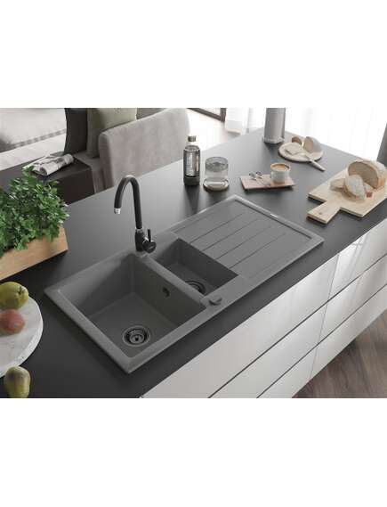 Mexen Andres zlewozmywak granitowy 1,5-komorowy z ociekaczem 1000 x 500 mm, szary, syfon czarny - 6515101510-71-B, изображение 2