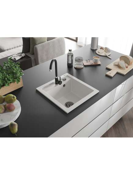 Mexen Vito zlewozmywak granitowy 1-komorowy 520 x 490 mm, biały, syfon czarny - 6503521000-20-B, изображение 2