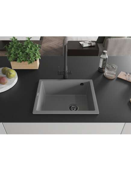Mexen Pedro zlewozmywak granitowy 1-komorowy 560 x 460 mm, szary, syfon czarny - 6508561000-71-B, изображение 3