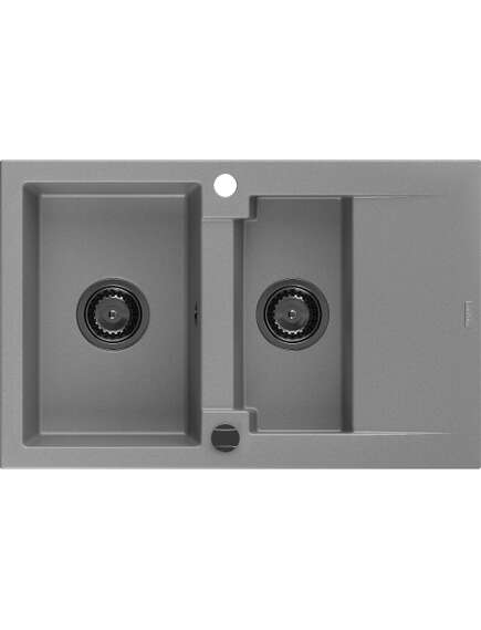 Mexen Gaspar zlewozmywak granitowy 1,5-komorowy z ociekaczem 737 x 475 mm, szary, syfon czarny - 6507731505-71-B