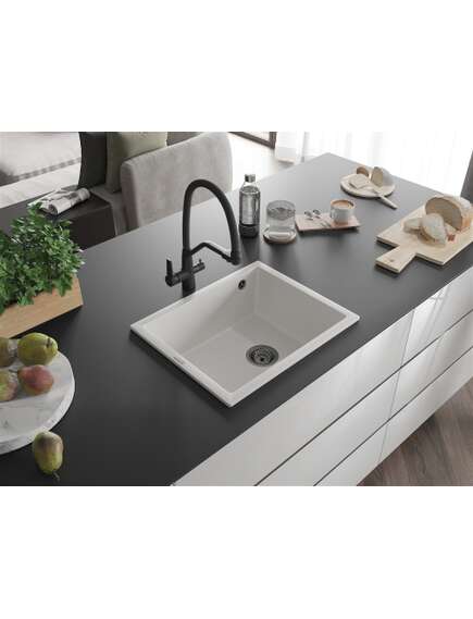 Mexen Pedro zlewozmywak granitowy 1-komorowy 560 x 460 mm, biały, syfon czarny - 6508561000-20-B, изображение 2