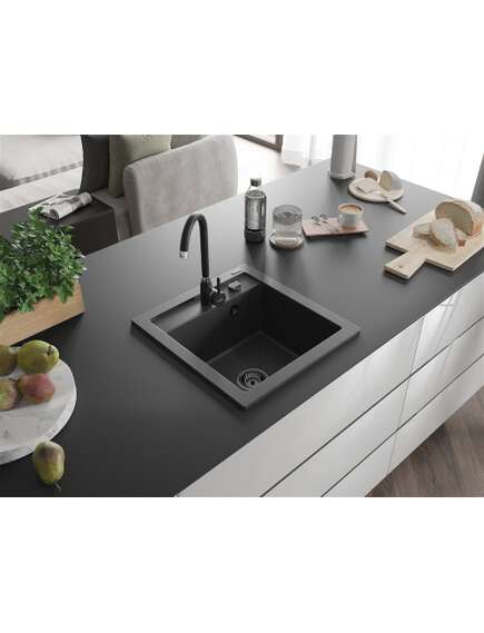 Mexen Vito zlewozmywak granitowy 1-komorowy 520 x 490 mm, czarny nakrapiany, syfon czarny - 6503521000-76-B, изображение 2