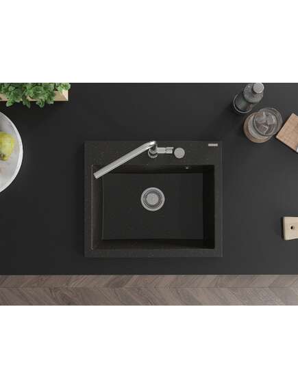 Mexen Oscar zlewozmywak granitowy 1-komorowy 580 x 490 mm, czarny/złoty metalik, syfon chrom - 6519581000-75, изображение 4