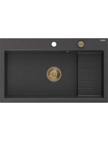 Mexen Omar zlewozmywak granitowy 1-komorowy 800 x 480 mm, czarny nakrapiany, syfon złoty - 6520801005-76-G