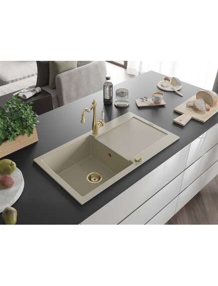 Mexen Leo zlewozmywak granitowy 1-komorowy z ociekaczem i baterią kuchenną Carla, beżowy - 6501-69-670700-50, изображение 2