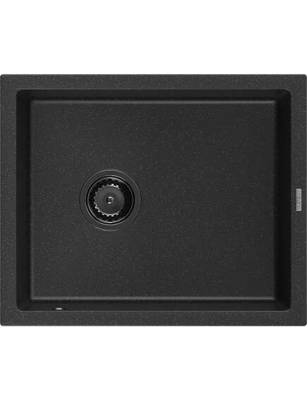 Mexen Pedro zlewozmywak granitowy 1-komorowy 560 x 460 mm, czarny/srebrny metalik, syfon czarny - 6508561000-73-B