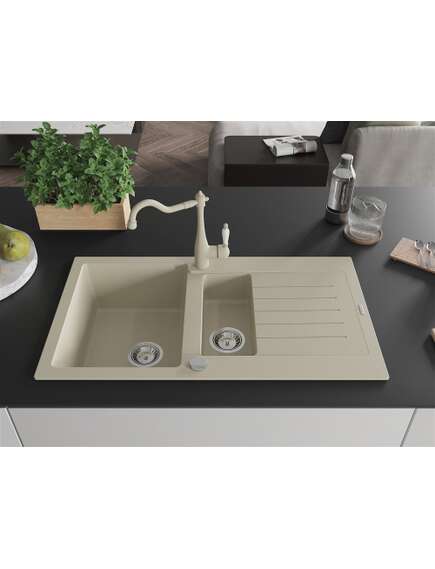 Mexen Matias zlewozmywak granitowy 1,5-komorowy z ociekaczem i baterią kuchenną Carla, beżowy - 6502-69-670700-69, изображение 3