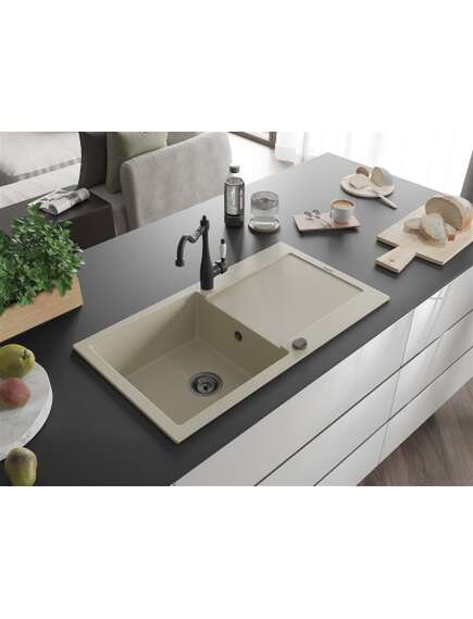 Mexen Leo zlewozmywak granitowy 1-komorowy z ociekaczem i baterią kuchenną Carla, beżowy - 6501-69-670700-70, изображение 2