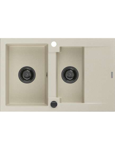 Mexen Gaspar zlewozmywak granitowy 1,5-komorowy z ociekaczem 737 x 475 mm, beżowy, syfon czarny - 6507731505-69-B