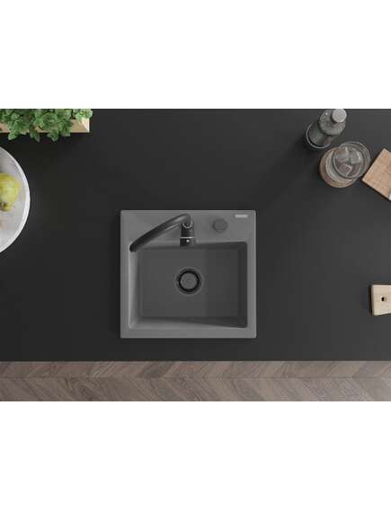 Mexen Milo zlewozmywak granitowy 1-komorowy 435 x 410 mm, szary, syfon czarny - 6505441000-71-B, изображение 4