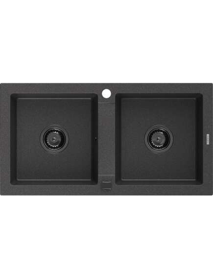 Mexen Mario zlewozmywak granitowy 2-komorowy 820 x 436 mm, czarny nakrapiany, syfon czarny - 6504822000-76-B