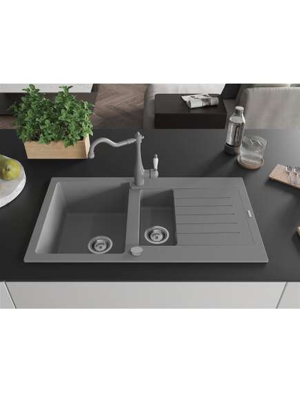 Mexen Matias zlewozmywak granitowy 1,5-komorowy z ociekaczem i baterią kuchenną Carla, szary - 6502-71-670700-71, изображение 3
