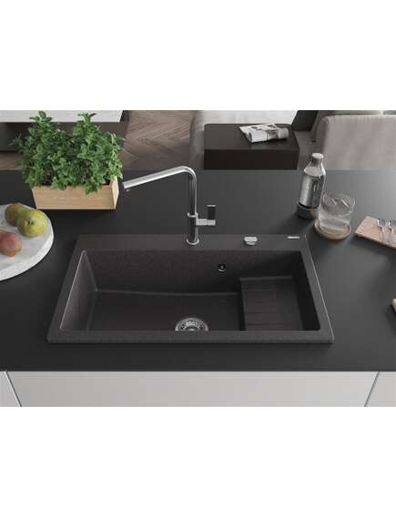 Mexen Omar zlewozmywak granitowy 1-komorowy 800 x 480 mm, czarny nakrapiany, syfon chrom - 6520801005-76, изображение 3