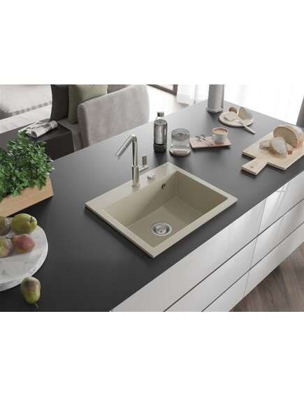 Mexen Oscar zlewozmywak granitowy 1-komorowy 580 x 490 mm, beżowy, syfon chrom - 6519581000-69, изображение 2