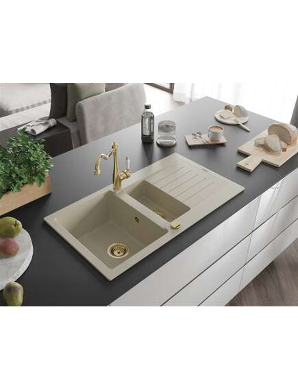 Mexen Matias zlewozmywak granitowy 1,5-komorowy z ociekaczem i baterią kuchenną Carla, beżowy - 6502-69-670700-50, изображение 2