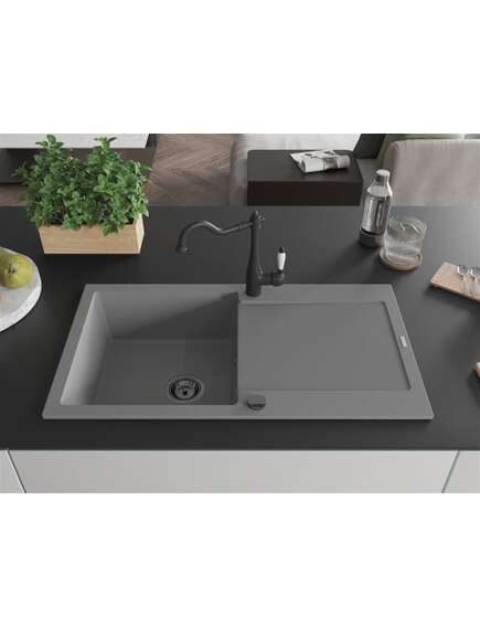 Mexen Leo zlewozmywak granitowy 1-komorowy z ociekaczem i baterią kuchenną Carla, szary - 6501-71-670700-70-B, изображение 3