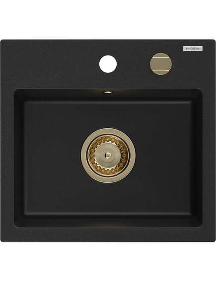 Mexen Milo zlewozmywak granitowy 1-komorowy 435 x 410 mm, czarny, syfon złoty - 6505441000-77-G