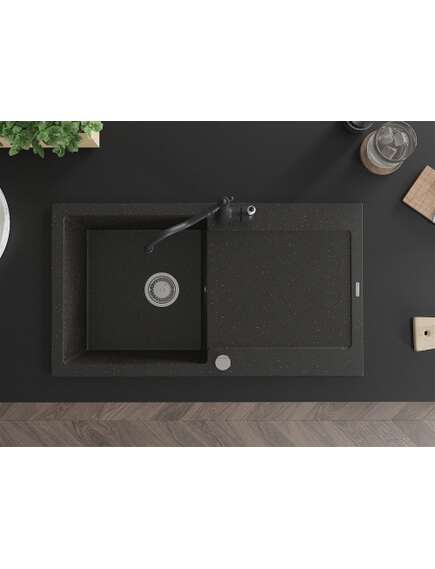 Mexen Leo zlewozmywak granitowy 1-komorowy z ociekaczem i baterią kuchenną Carla, czarny/złoty metalik - 6501-75-670700-70, изображение 4