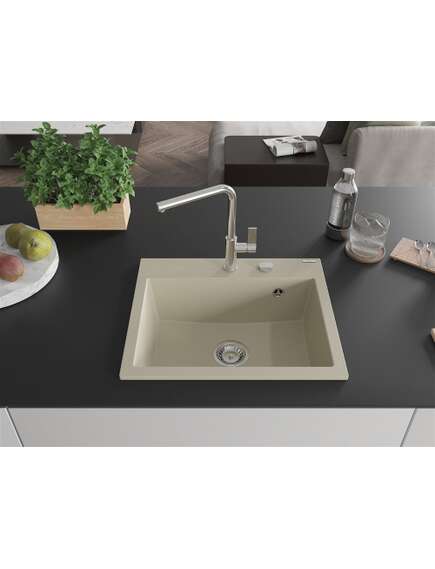 Mexen Oscar zlewozmywak granitowy 1-komorowy 580 x 490 mm, beżowy, syfon chrom - 6519581000-69, изображение 3