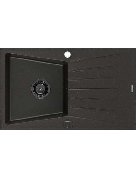 Mexen Cesar zlewozmywak granitowy 1-komorowy z ociekaczem 775 x 470 mm, czarny/złoty metalik, syfon czarny - 6514771010-75-B