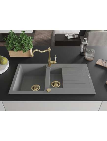 Mexen Matias zlewozmywak granitowy 1,5-komorowy z ociekaczem i baterią kuchenną Carla, szary - 6502-71-670700-50, 3 image
