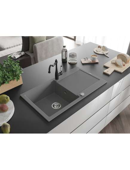 Mexen Leo zlewozmywak granitowy 1-komorowy z ociekaczem i baterią kuchenną Carla, szary - 6501-71-670700-70, изображение 2
