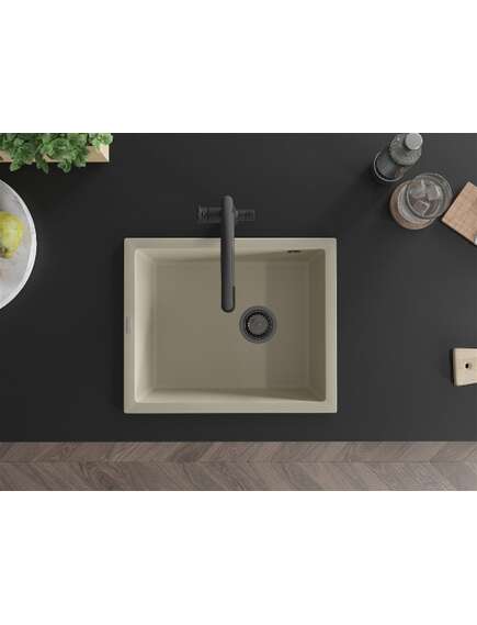 Mexen Pedro zlewozmywak granitowy 1-komorowy 560 x 460 mm, beżowy, syfon czarny - 6508561000-69-B, изображение 4