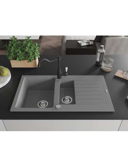 Mexen Matias zlewozmywak granitowy 1,5-komorowy z ociekaczem i baterią kuchenną Carla, szary - 6502-71-670700-70, изображение 3