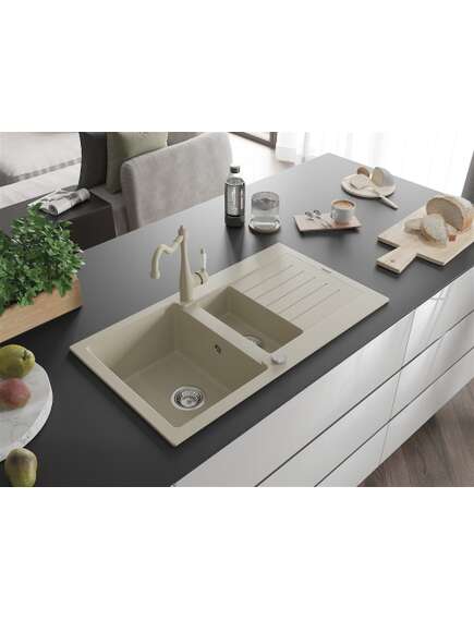 Mexen Matias zlewozmywak granitowy 1,5-komorowy z ociekaczem i baterią kuchenną Carla, beżowy - 6502-69-670700-69, изображение 2