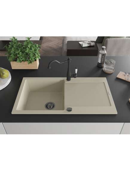 Mexen Leo zlewozmywak granitowy 1-komorowy z ociekaczem i baterią kuchenną Carla, beżowy - 6501-69-670700-70, изображение 3