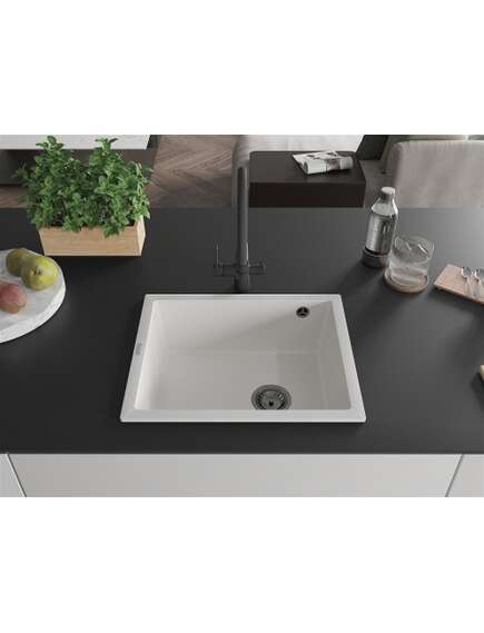 Mexen Pedro zlewozmywak granitowy 1-komorowy 560 x 460 mm, biały, syfon czarny - 6508561000-20-B, изображение 3