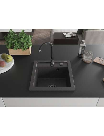 Mexen Vito zlewozmywak granitowy 1-komorowy 520 x 490 mm, czarny nakrapiany, syfon czarny - 6503521000-76-B, изображение 3