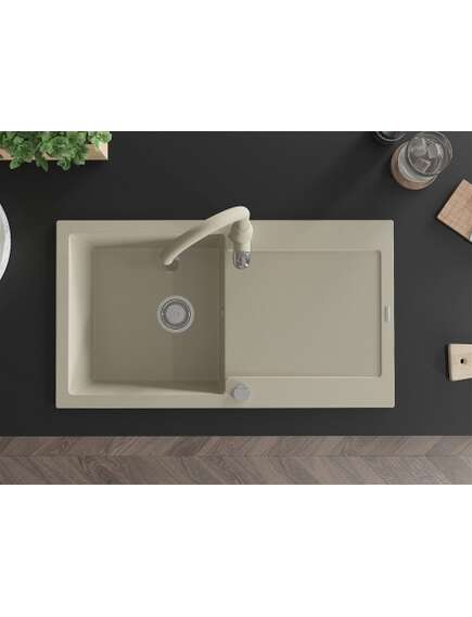 Mexen Leo zlewozmywak granitowy 1-komorowy z ociekaczem i baterią kuchenną Savita, beżowy - 6501-69-672601-69, изображение 4