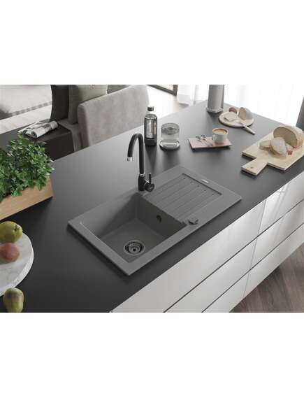 Mexen Pablo zlewozmywak granitowy 1-komorowy z ociekaczem 752 x 436 mm, szary, syfon czarny - 6510751010-71-B, изображение 2