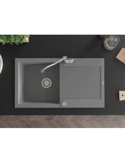 Mexen Leo zlewozmywak granitowy 1-komorowy z ociekaczem i baterią kuchenną Carla, szary - 6501-71-670700-00, изображение 4