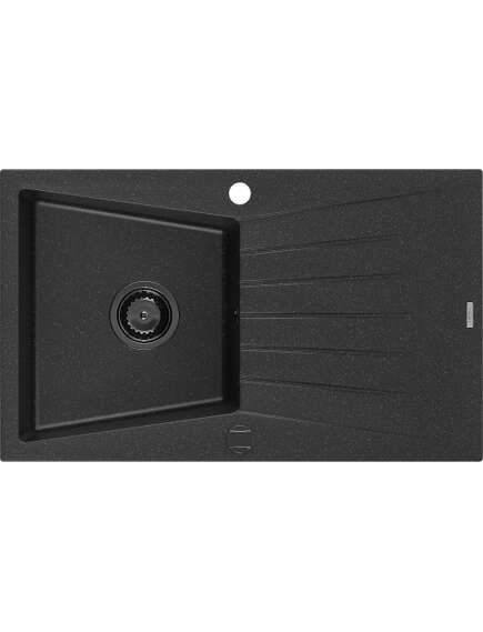 Mexen Cesar zlewozmywak granitowy 1-komorowy z ociekaczem 775 x 470 mm, czarny/srebrny metalik, syfon czarny - 6514771010-73-B