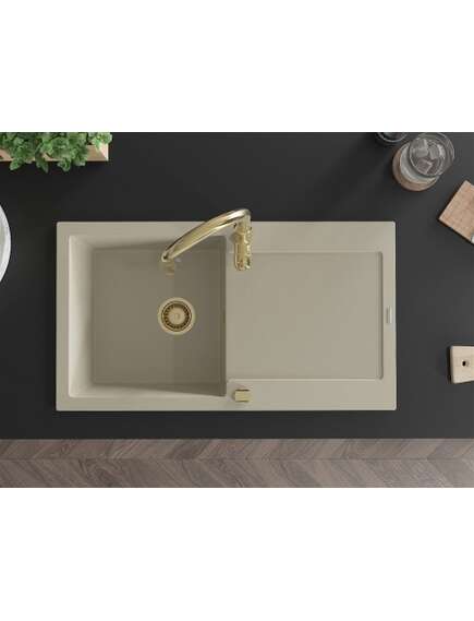 Mexen Leo zlewozmywak granitowy 1-komorowy z ociekaczem i baterią kuchenną Savita, beżowy - 6501-69-672601-50, изображение 4