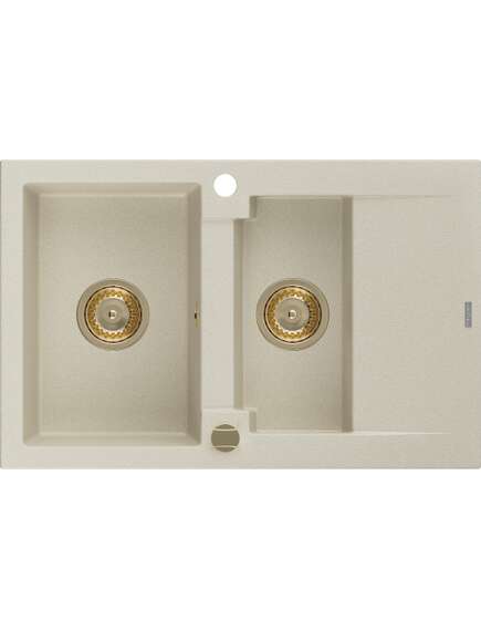 Mexen Gaspar zlewozmywak granitowy 1,5-komorowy z ociekaczem 737 x 475 mm, beżowy, syfon złoty - 6507731505-69-G
