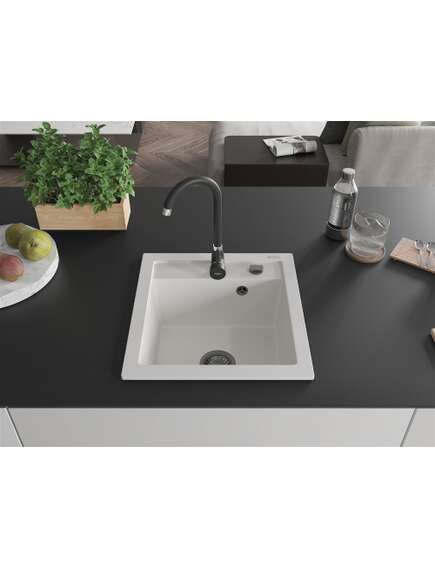 Mexen Vito zlewozmywak granitowy 1-komorowy 520 x 490 mm, biały, syfon czarny - 6503521000-20-B, изображение 3