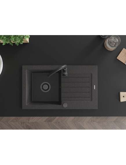 Mexen Pablo zlewozmywak granitowy 1-komorowy z ociekaczem 752 x 436 mm, czarny nakrapiany, syfon czarny - 6510751010-76-B, изображение 4