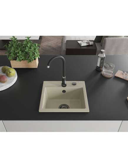 Mexen Milo zlewozmywak granitowy 1-komorowy 435 x 410 mm, beżowy, syfon czarny - 6505441000-69-B, изображение 3