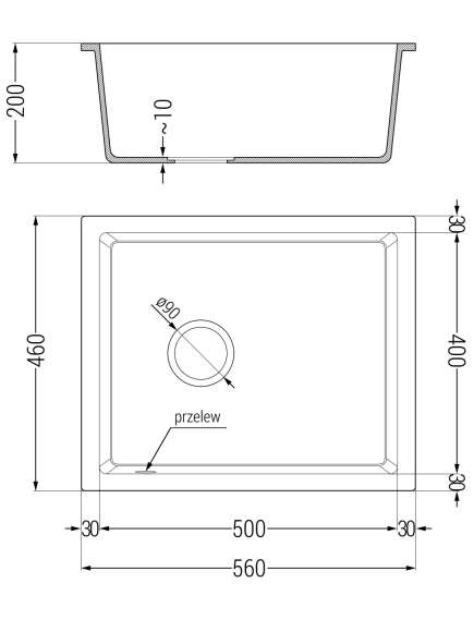 Mexen Pedro zlewozmywak granitowy 1-komorowy 560 x 460 mm, beżowy, syfon czarny - 6508561000-69-B, изображение 5