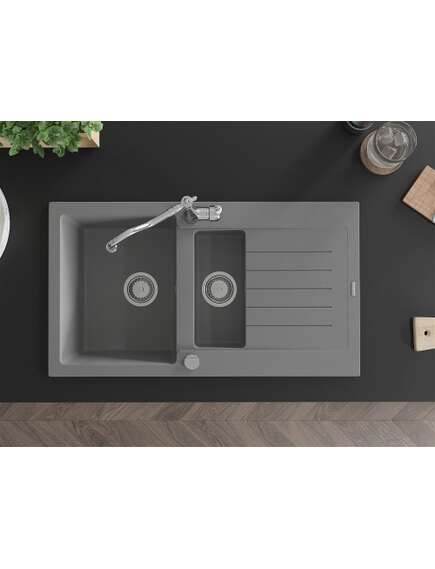 Mexen Matias zlewozmywak granitowy 1,5-komorowy z ociekaczem i baterią kuchenną Carla, szary - 6502-71-670700-00, 4 image