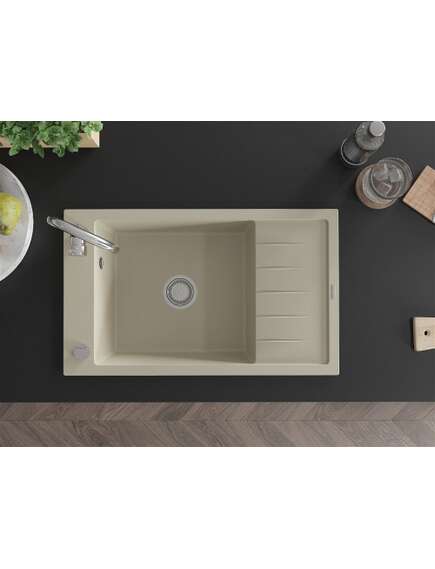 Mexen Elias zlewozmywak granitowy 1-komorowy z ociekaczem i baterią kuchenną Telma, beżowy - 6511-69-670200-00, изображение 4