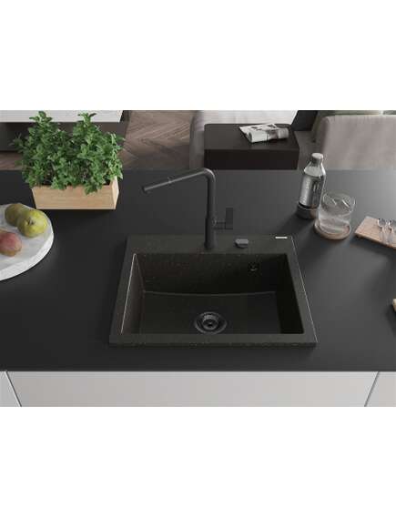 Mexen Oscar zlewozmywak granitowy 1-komorowy 580 x 490 mm, czarny/złoty metalik, syfon czarny - 6519581000-75-B, изображение 3