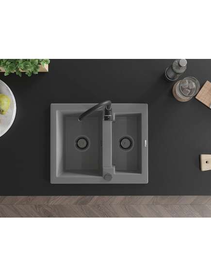 Mexen Carlos zlewozmywak granitowy 1,5-komorowy 582 x 475 mm, szary, syfon czarny - 6518581500-71-B, изображение 4