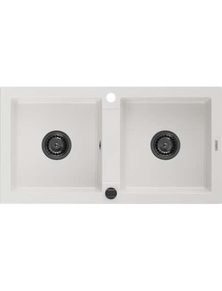 Mexen Mario zlewozmywak granitowy 2-komorowy 820 x 436 mm, biały, syfon czarny - 6504822000-20-B