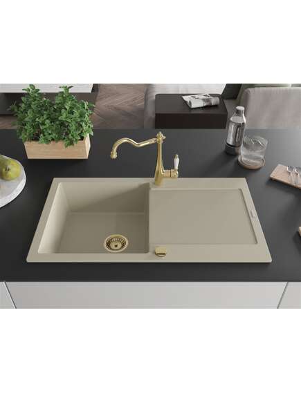 Mexen Leo zlewozmywak granitowy 1-komorowy z ociekaczem i baterią kuchenną Carla, beżowy - 6501-69-670700-50, изображение 3