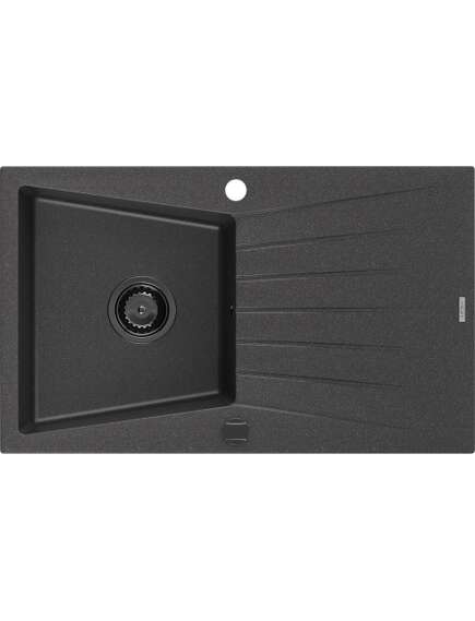 Mexen Cesar zlewozmywak granitowy 1-komorowy z ociekaczem 775 x 470 mm, czarny nakrapiany, syfon czarny - 6514771010-76-B
